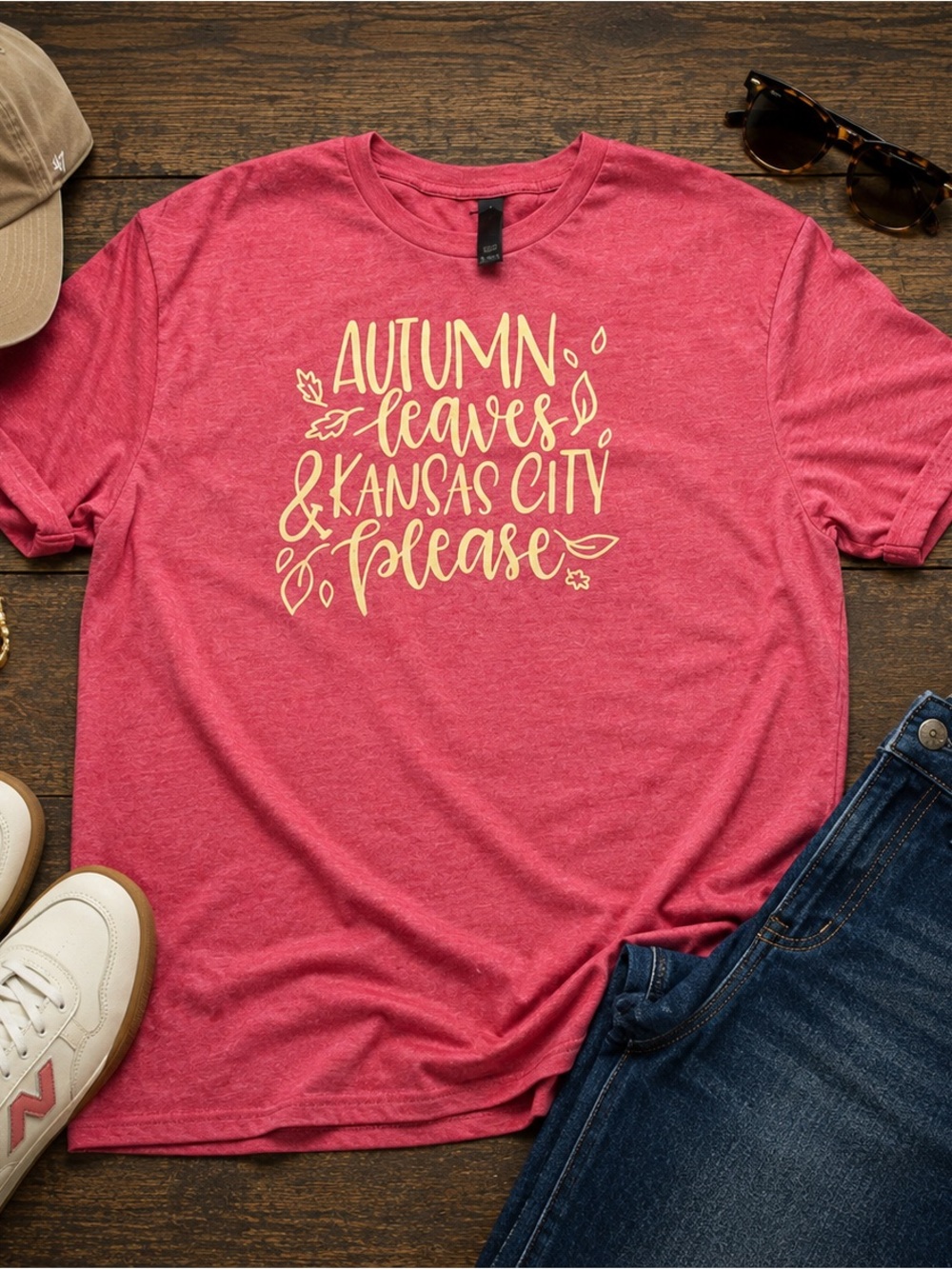 Gildan Autumn Leaves Kansas City Please Graphic Tee Pink XXL Fall Shirt